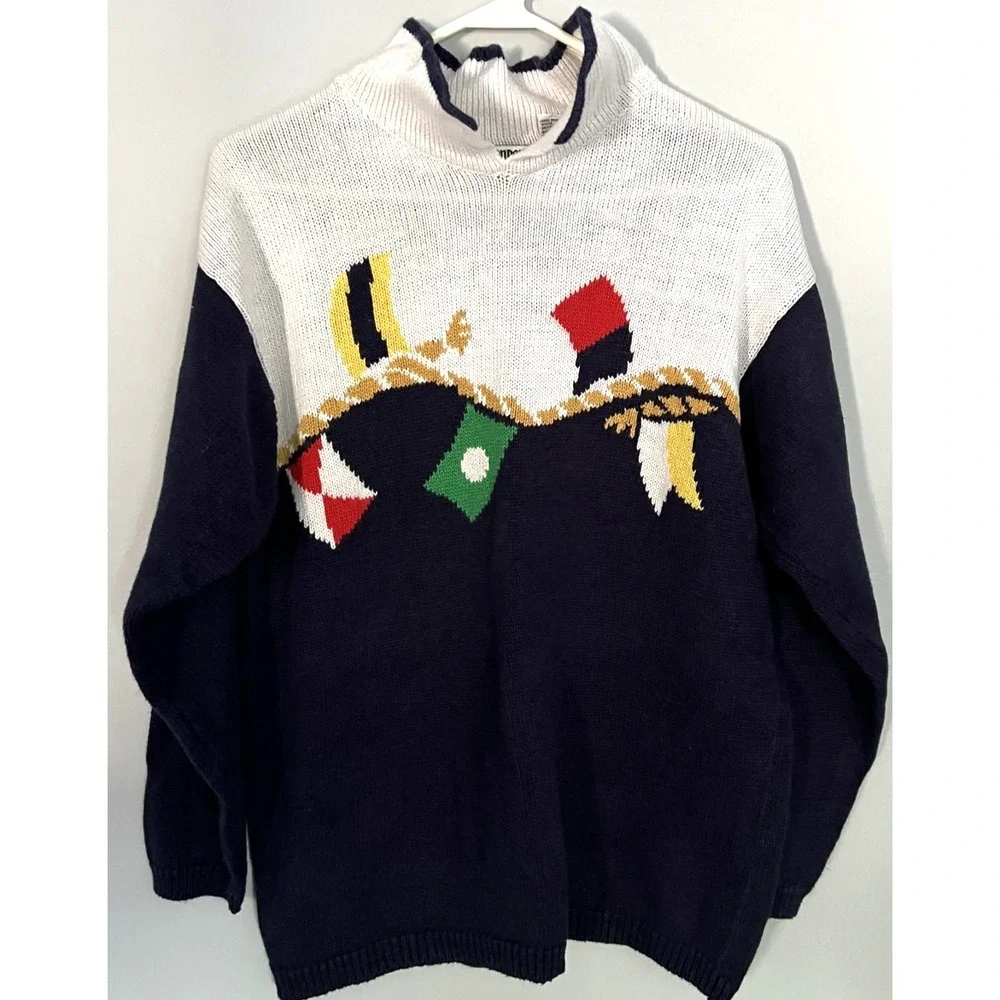 Vintage London Fog Sweater‎ Mens Large Nautical Flags Pullover Knit 90s